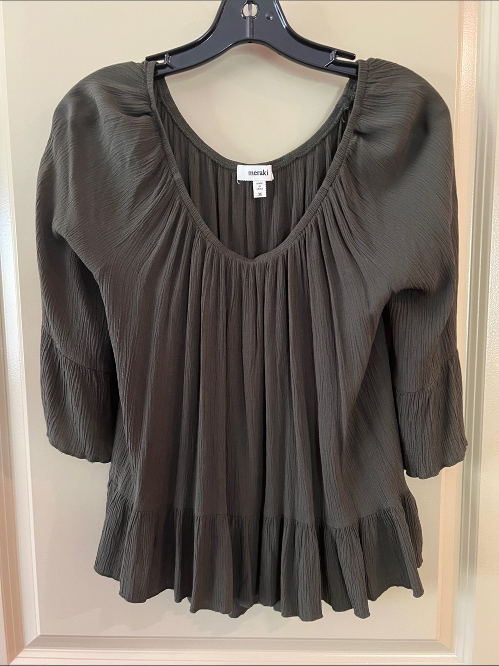 meraki Olive Green Ruffled Scoop Neck Tunic